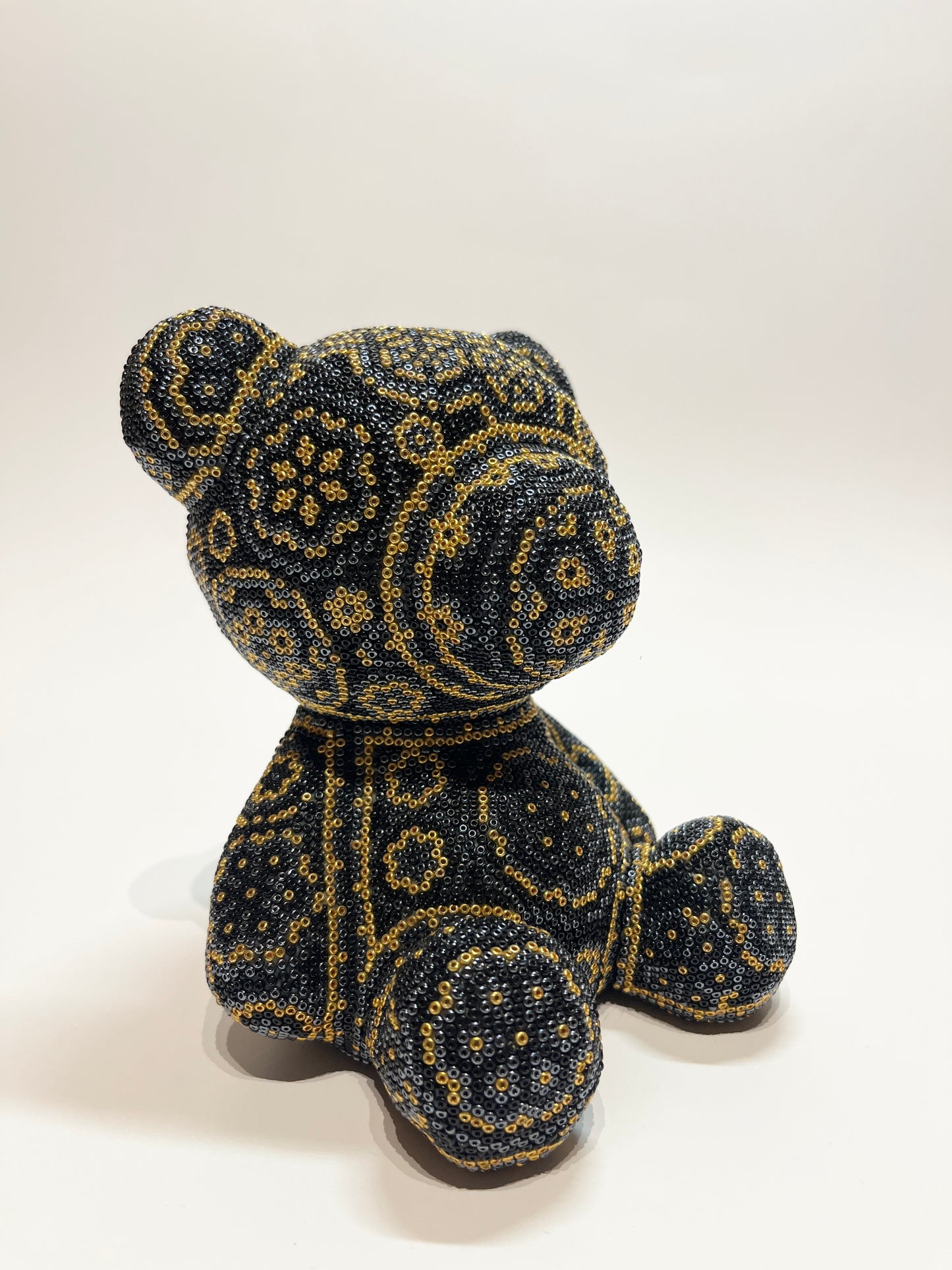 Medium teddy bear black, gold and silver