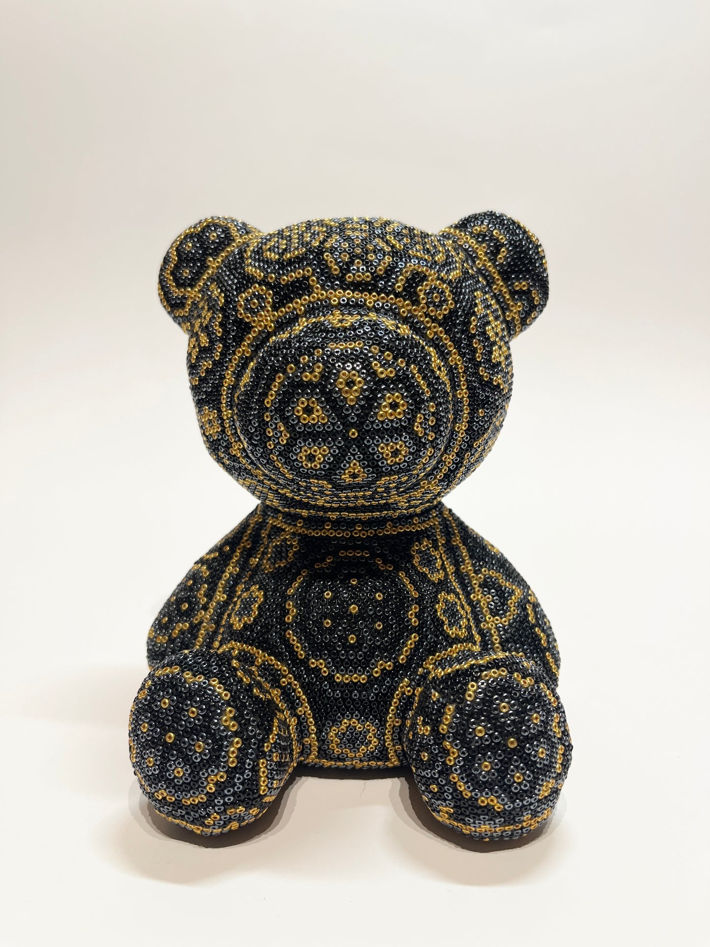 Medium teddy bear black, gold and silver