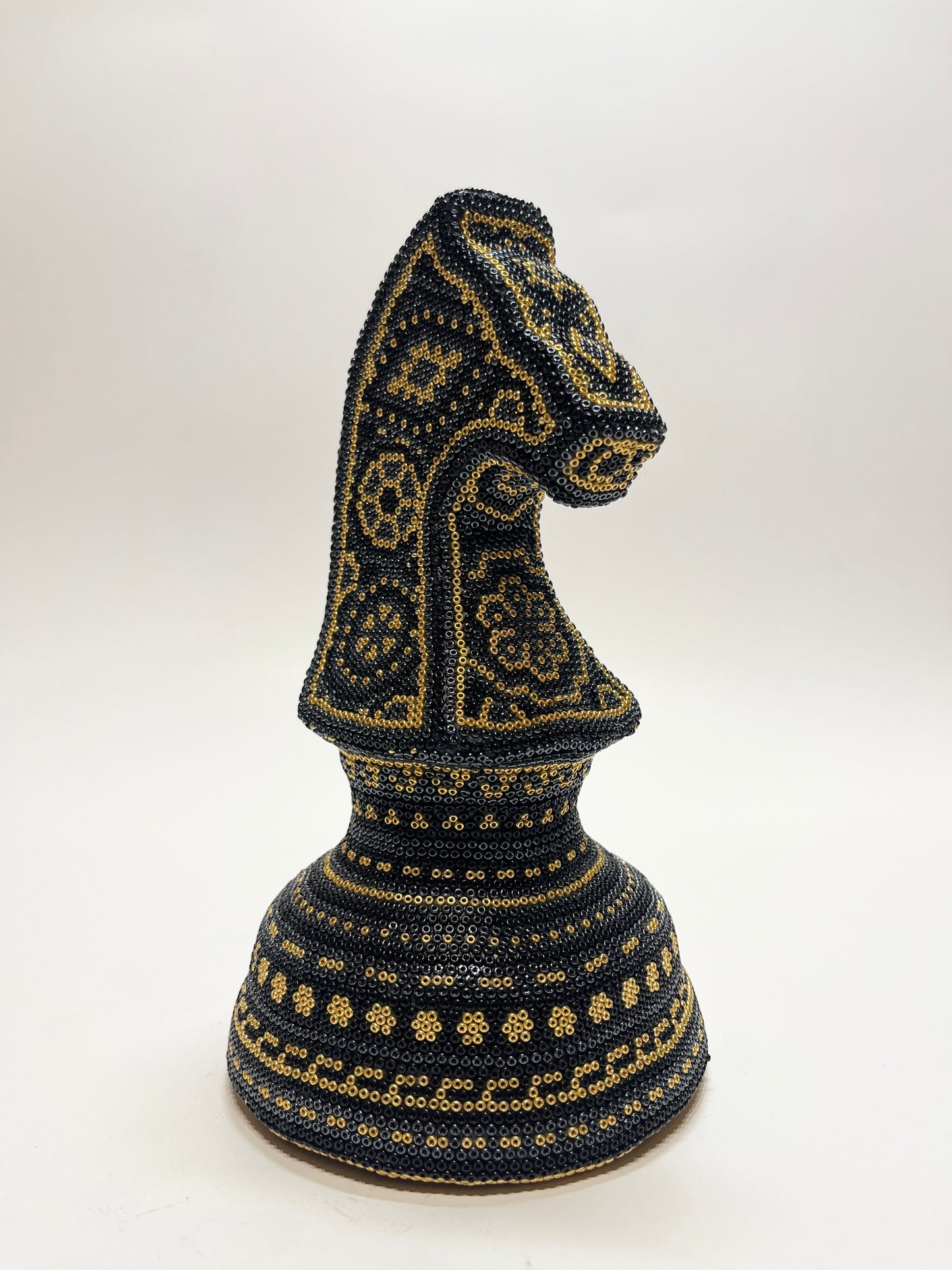 Large chess horse gold, grey and black