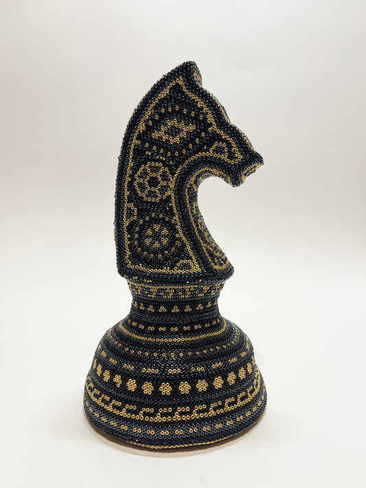 Large chess horse gold, grey and black